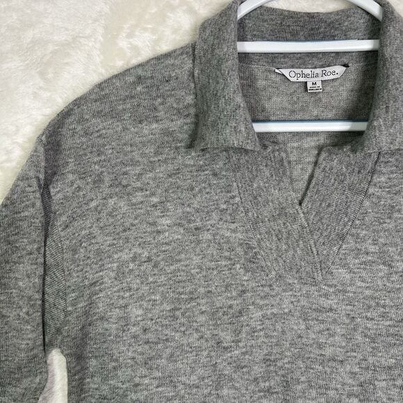 Ophelia Roe Women's Sweater Collar Sz M Cropped  Fine Wool Blend Soft Gray Chick - Picture 3 of 11